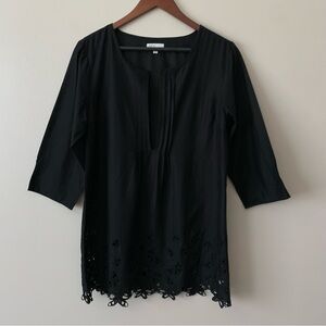 Gap Body Black Embroidered Eyelet Cotton Tunic Top Size Medium Lagenlook Cottage